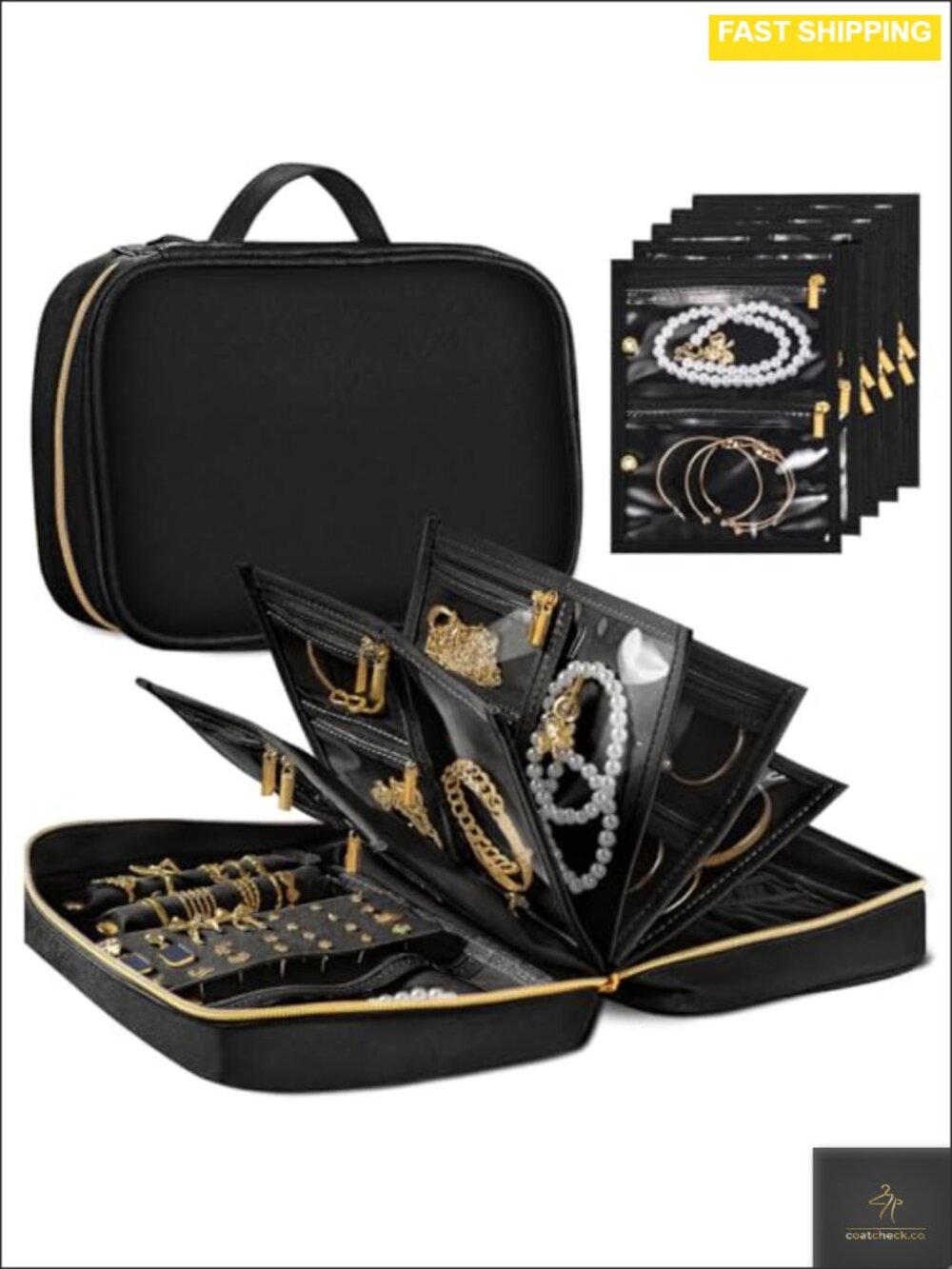 PU Leather Travel Jewelry Organizer Detachable Pouches Tangle-Free Case